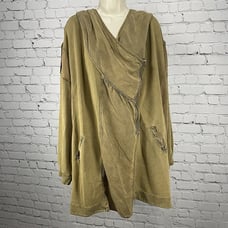 Free People Brown Grunge Asymmetric Zipped Oversized Long Hoodie Size Small S