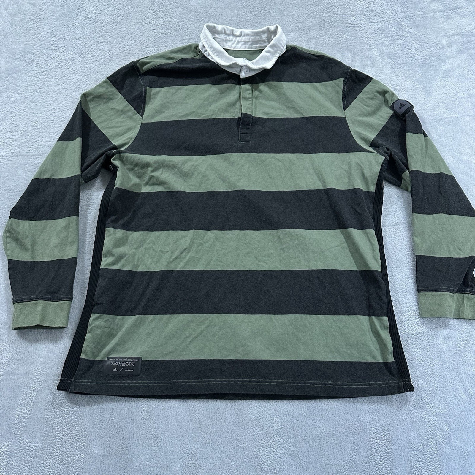 Adidas Adicross Polo Shirt Long Sleeve Men XL Green Black Stripe ADX Performance