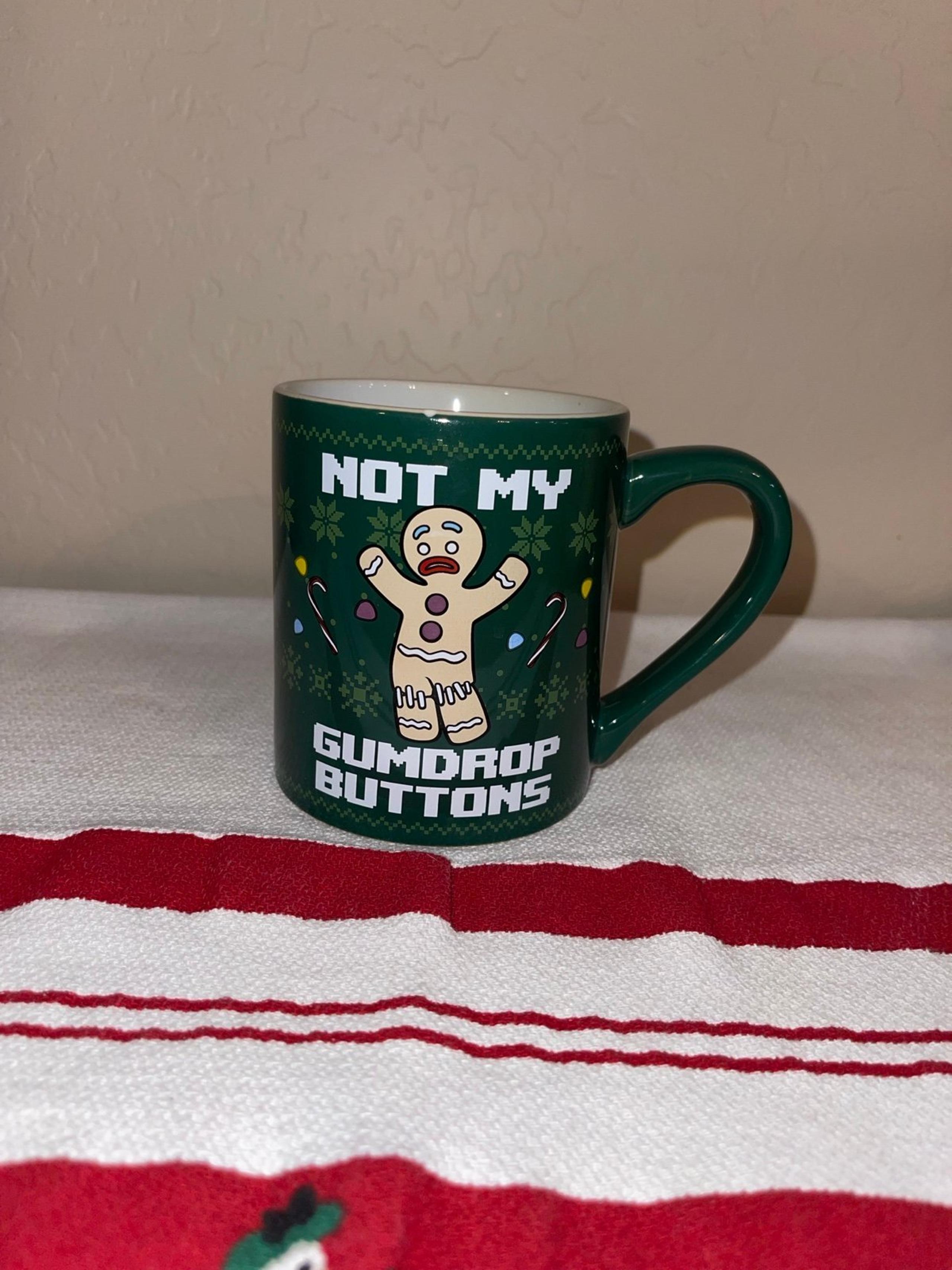 NWT Shrek Christmas Gingerbread Man Mug “Not My Gumdrop Buttons”