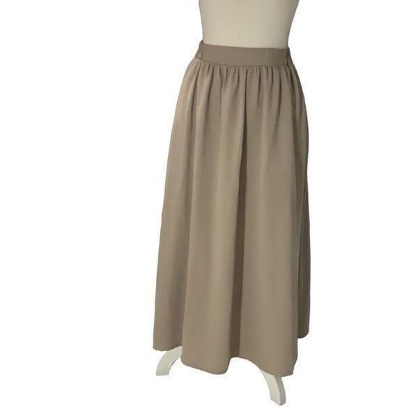 Chocol Raffine Rabe Gray Beige Maxi Skirt Lined Elastic Waist Pockets Sz F Small
