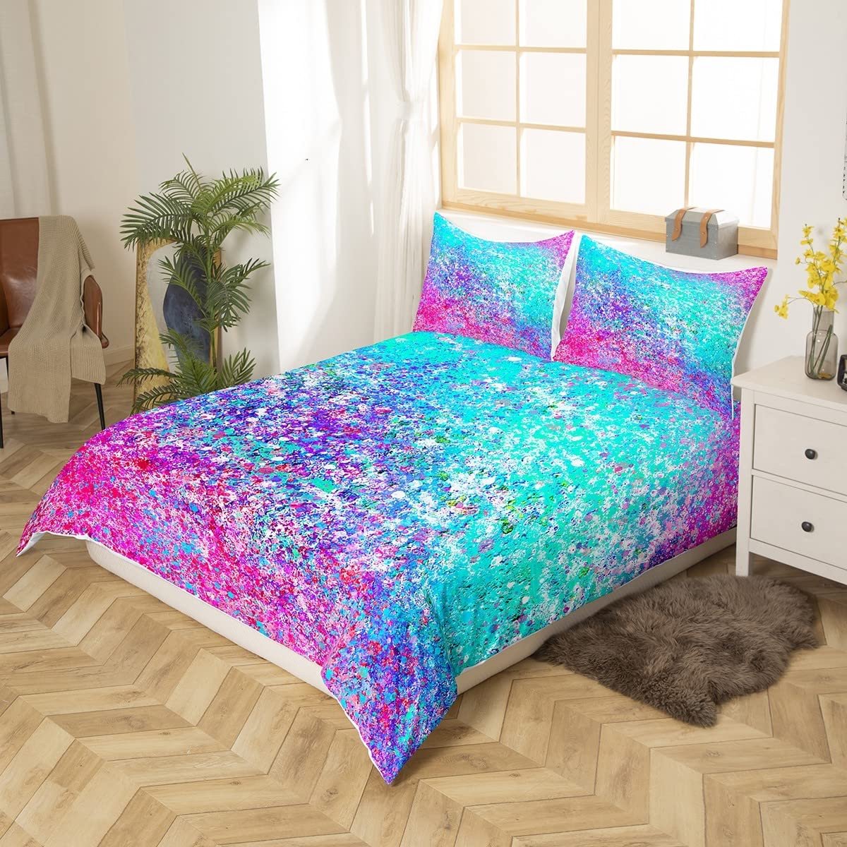 Glitter Tie Dye Bedding Set Sparkle Star Galaxy Bed Comforter