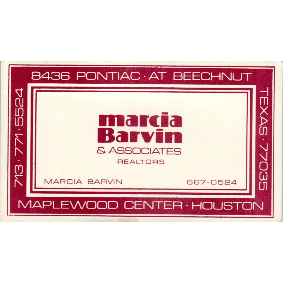 Marcia Barvin & Associates Realtors Houston TX Vintage Business Card SD8-B2