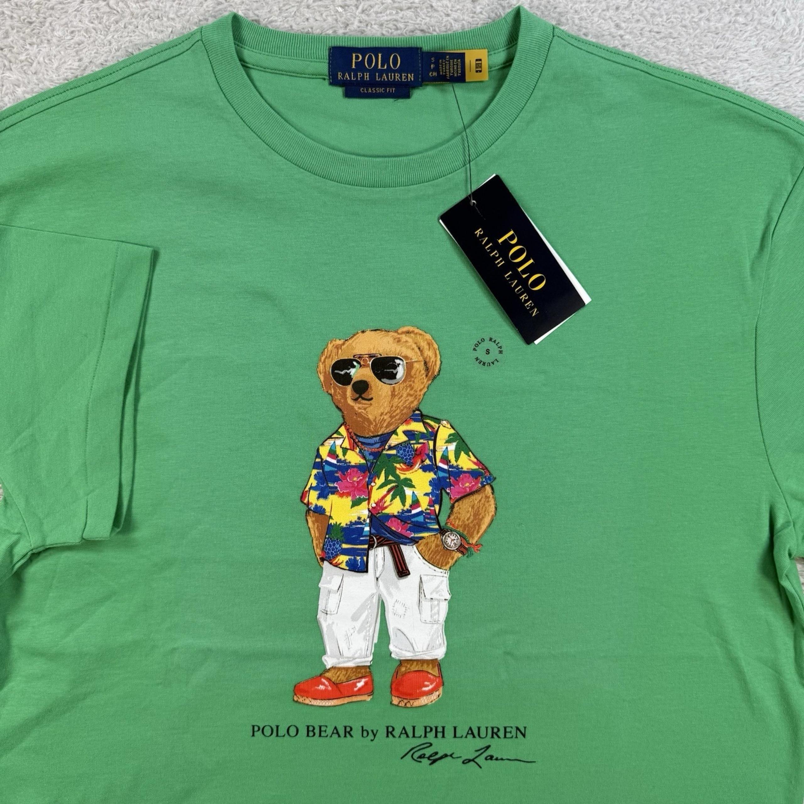 Polo Ralph Lauren T-Shirt Mens Small Green Bear Hawaiian Short Sleeve Tee