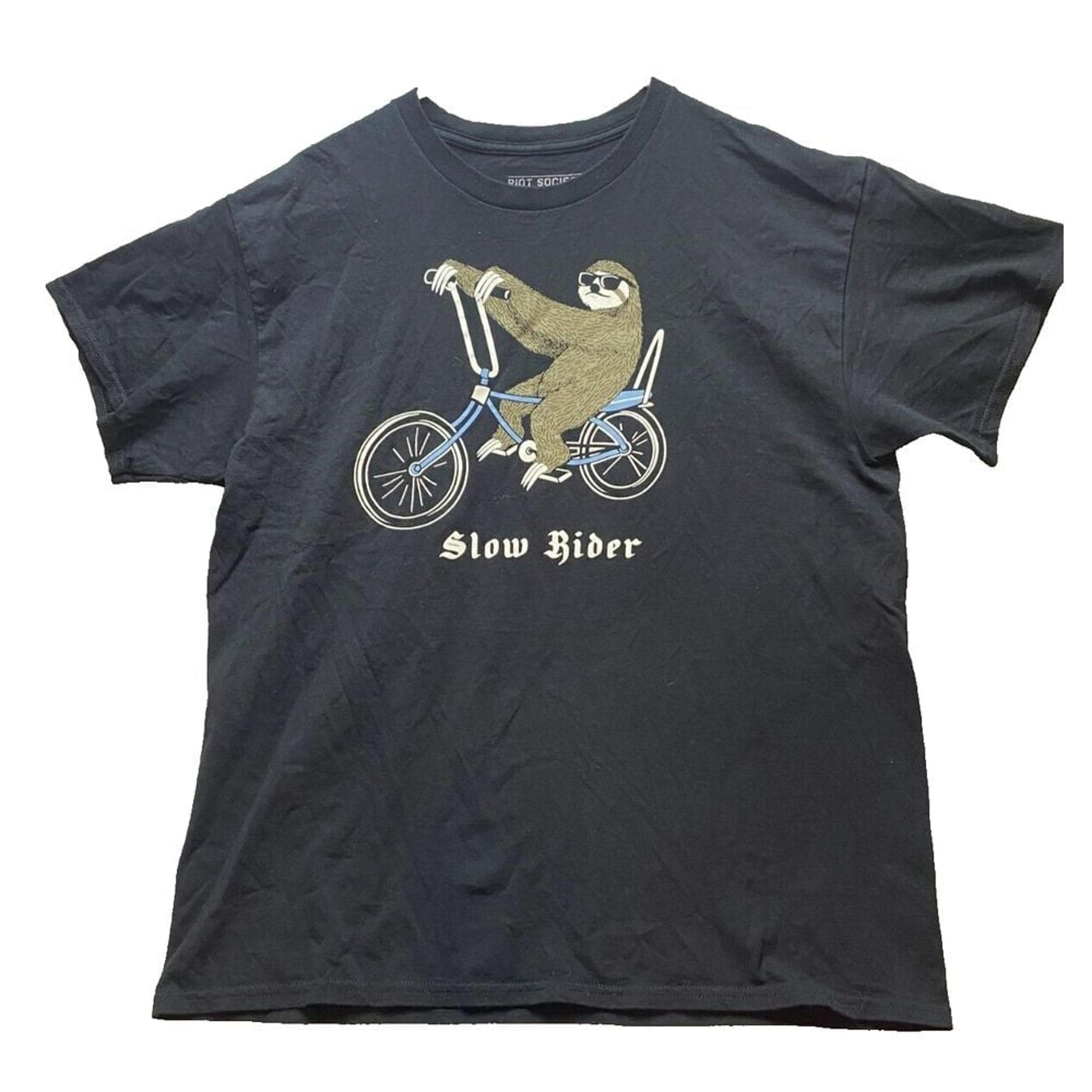 Sloth Shirt Adult Large Black Slow Rider Riot Bicycle Streetwear Funny Humor Men