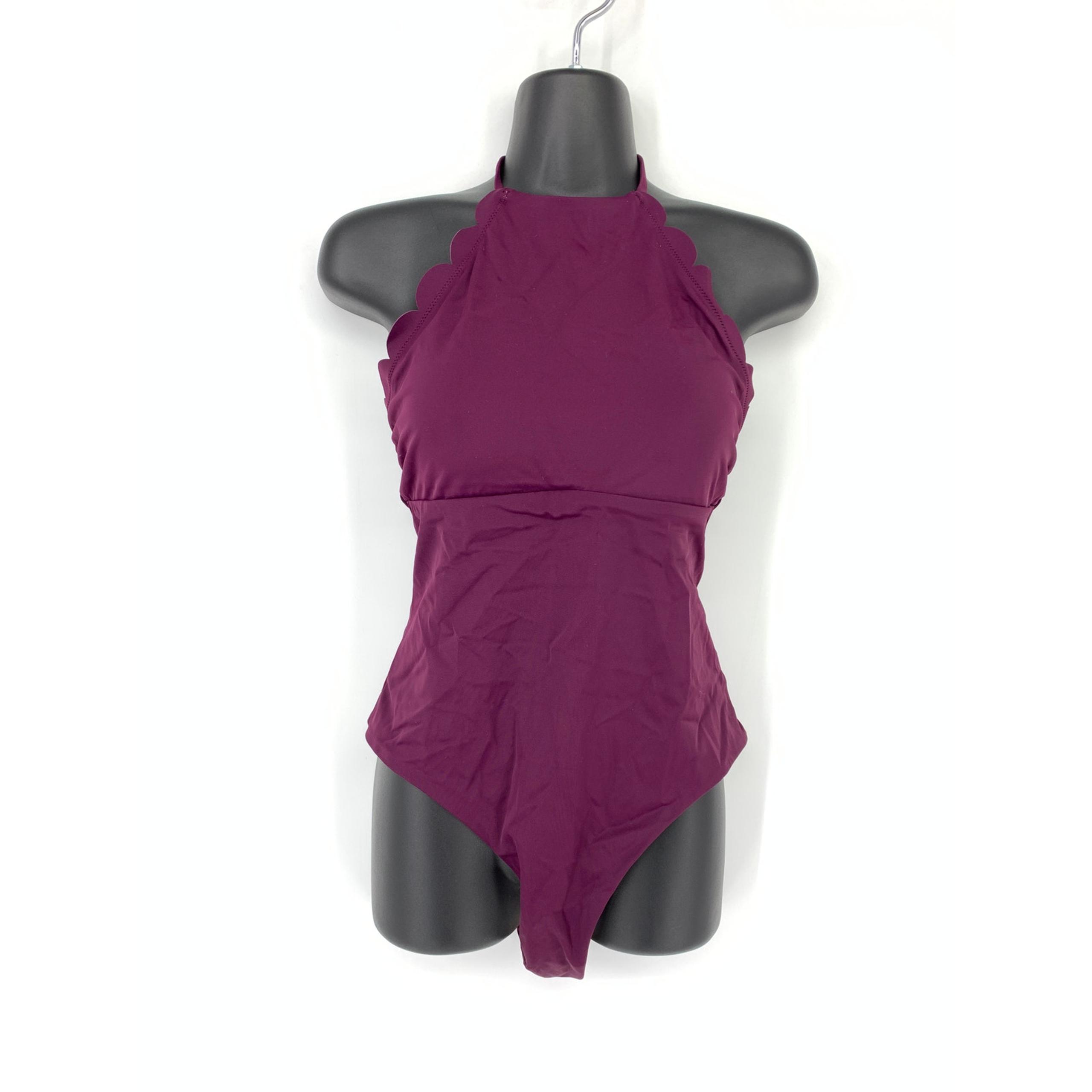 Chelsea28 Women's Size M High Neck Scalloped One-Piece Swimsuit Purple