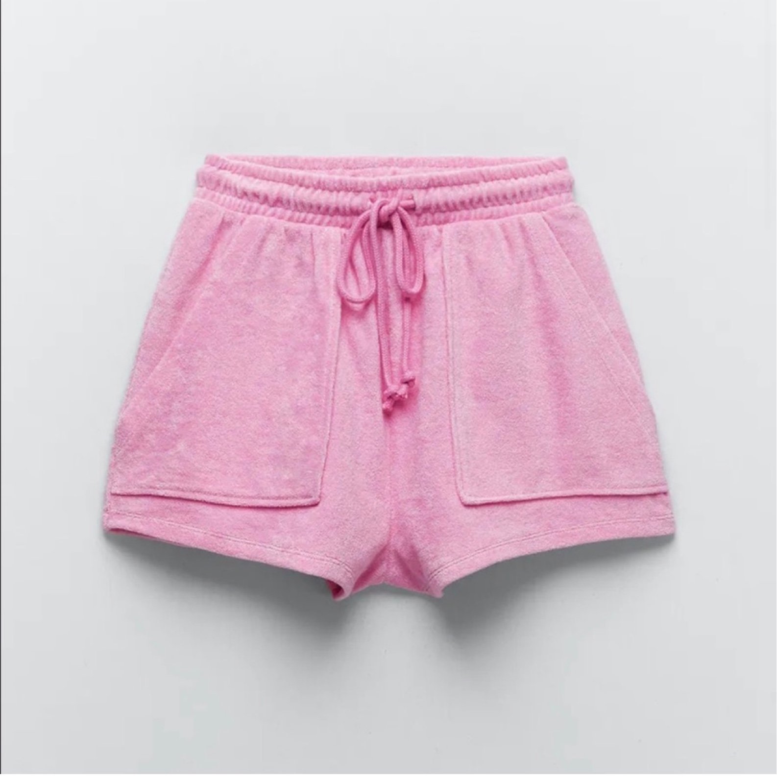 NWT ZARA Pink TERRY CLOTH DRAWSTRING SHORTS SZ Medium Super comfy and trendy N