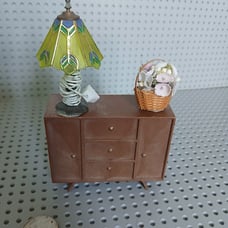 Vintage Dollhouse 1:12 Battery Power Box Dresser w Miniature Lamps plug in