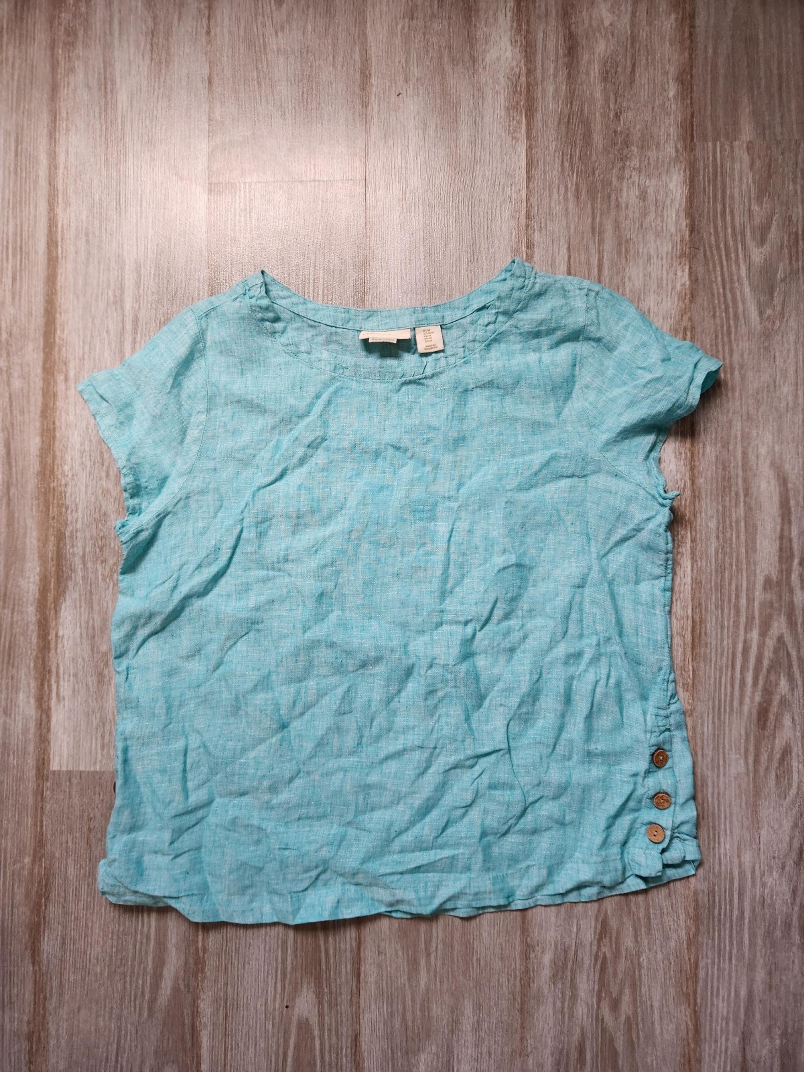 Cynthia Rowley 100% Linen Blue Tunic Top Shirt Short Sleeve Button Detail Sz M