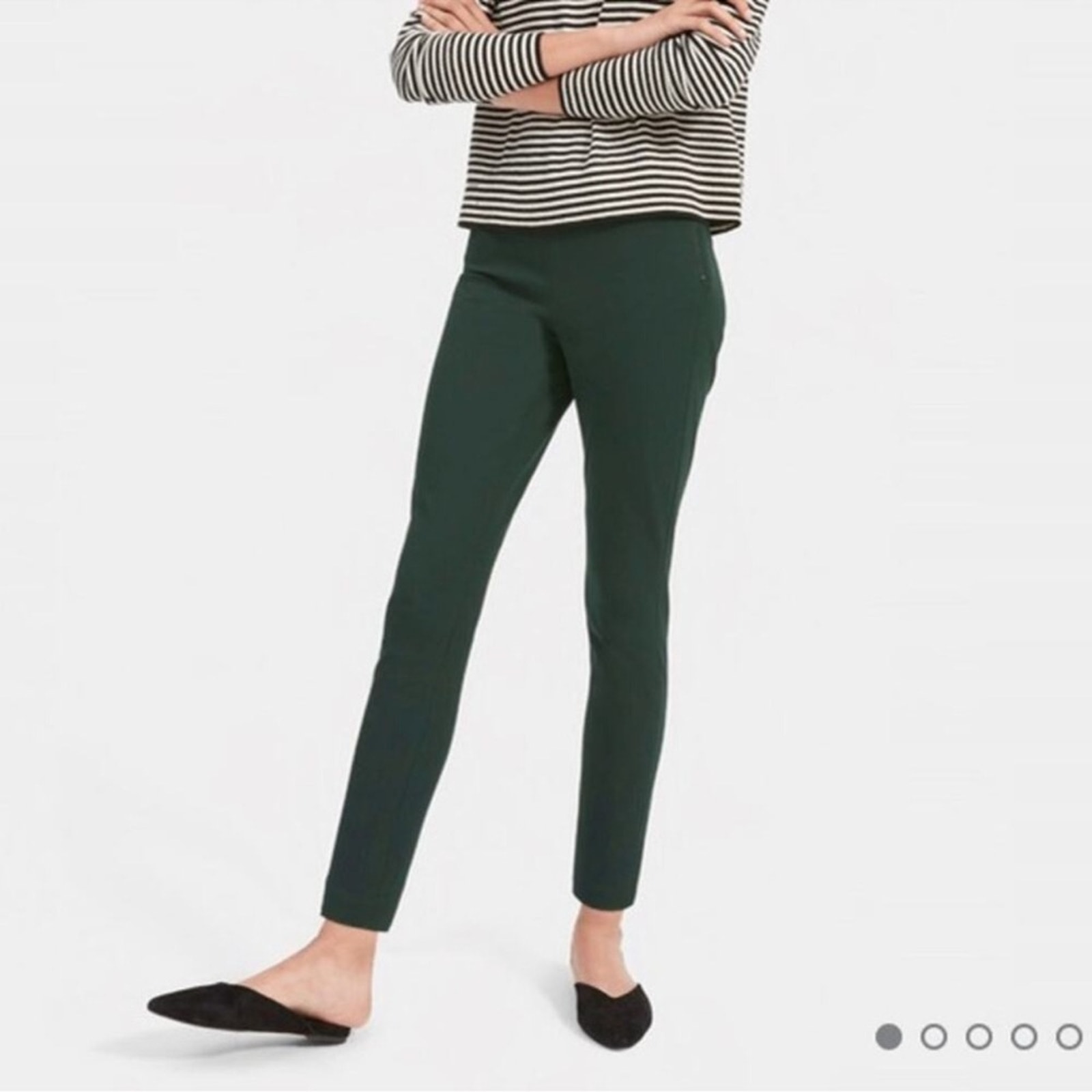 Everlane Side Zip Stretch Cotton Pants Ever Green High Rise Pull On Ankle