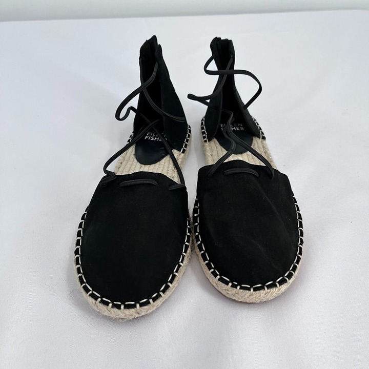 Eileen Fisher Lee Espadrille Flat Women's Size 5.5 in Black Suede Slip On