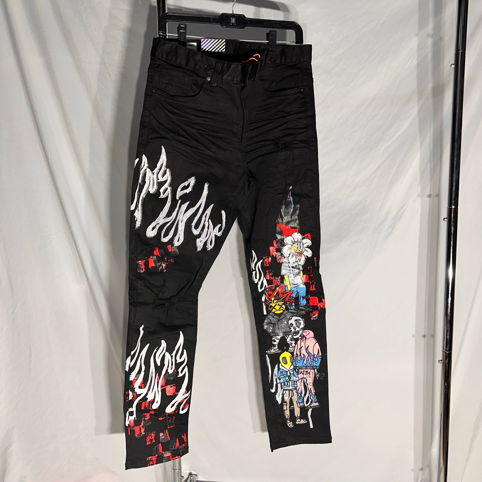 Smoke Rise Denim Black Rhinestone Alien Flames Jeans New Men’s 42/32