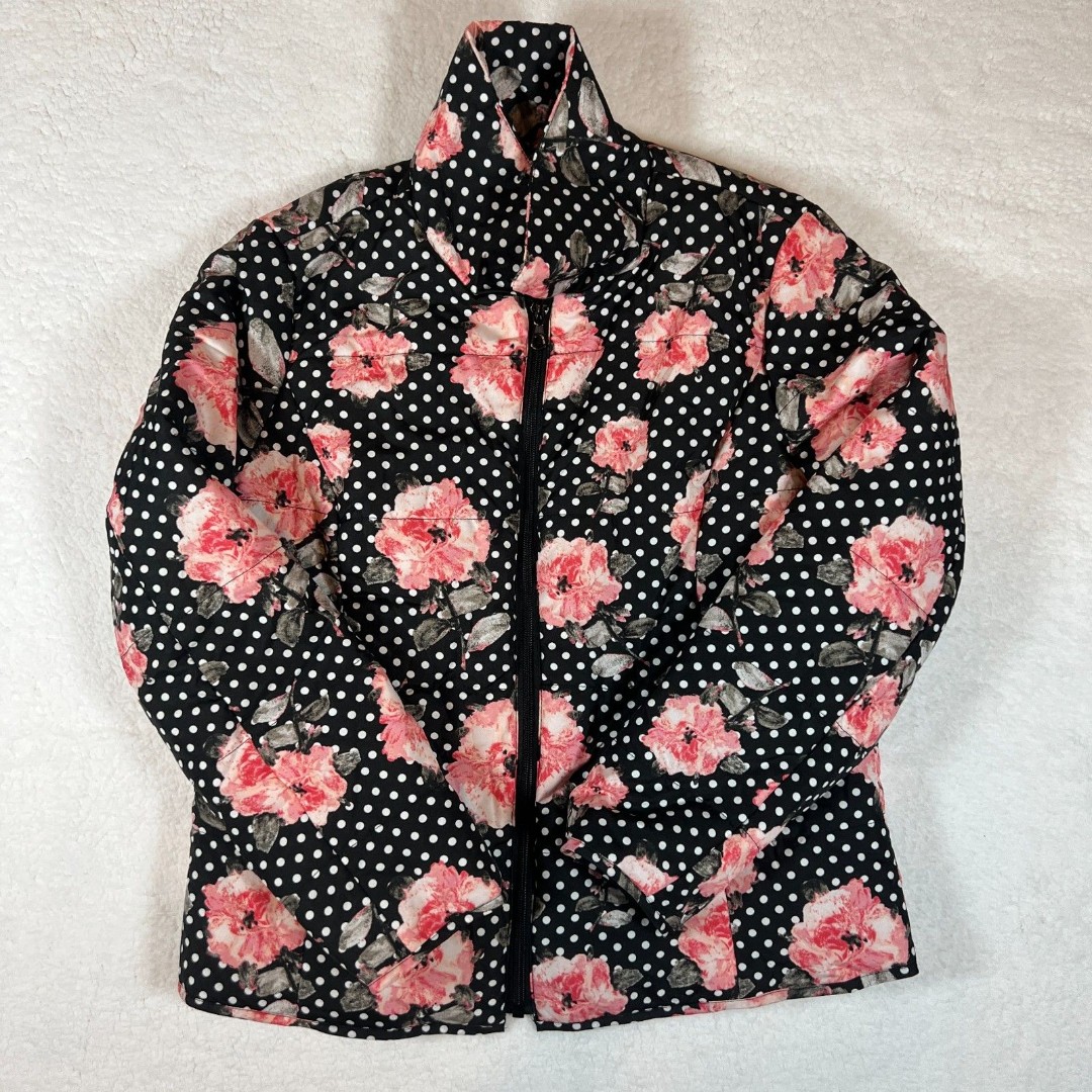 Chico's Puffer Jacket Medium Floral Polka Dot Lightweight