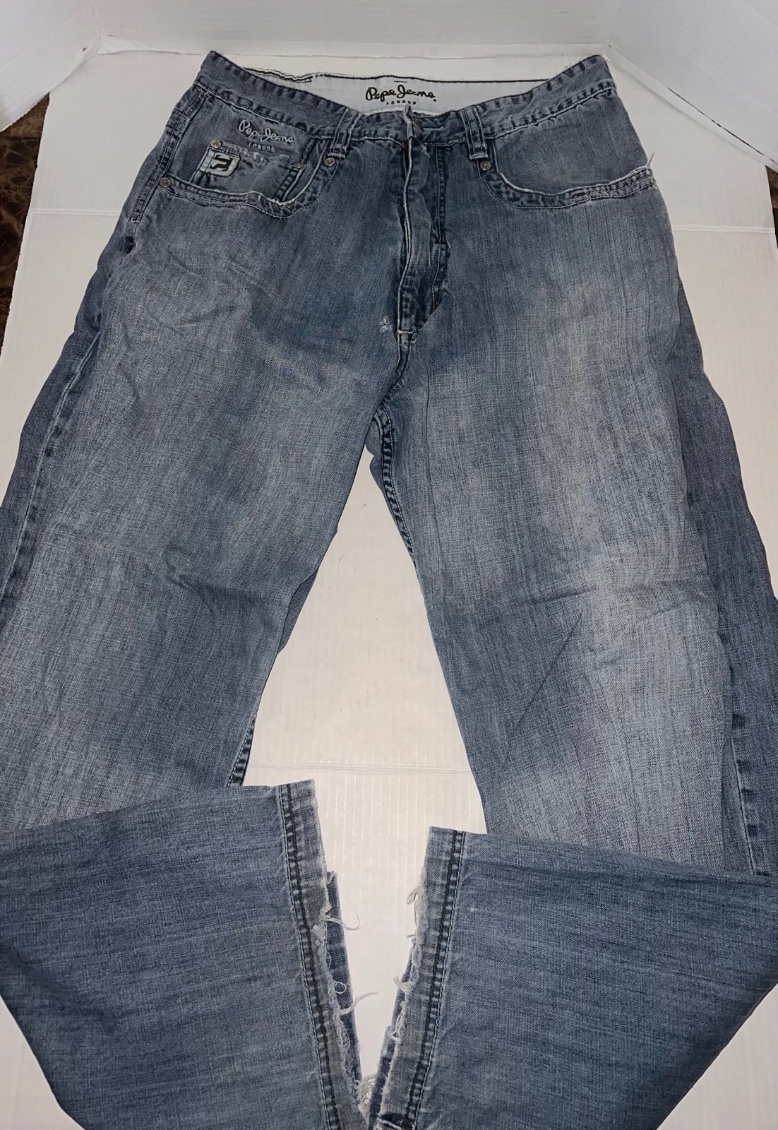 Pepe Jeans London Mens Distressed Jeans Straight Leg 5 Pockets Blue 34x32 Cotton