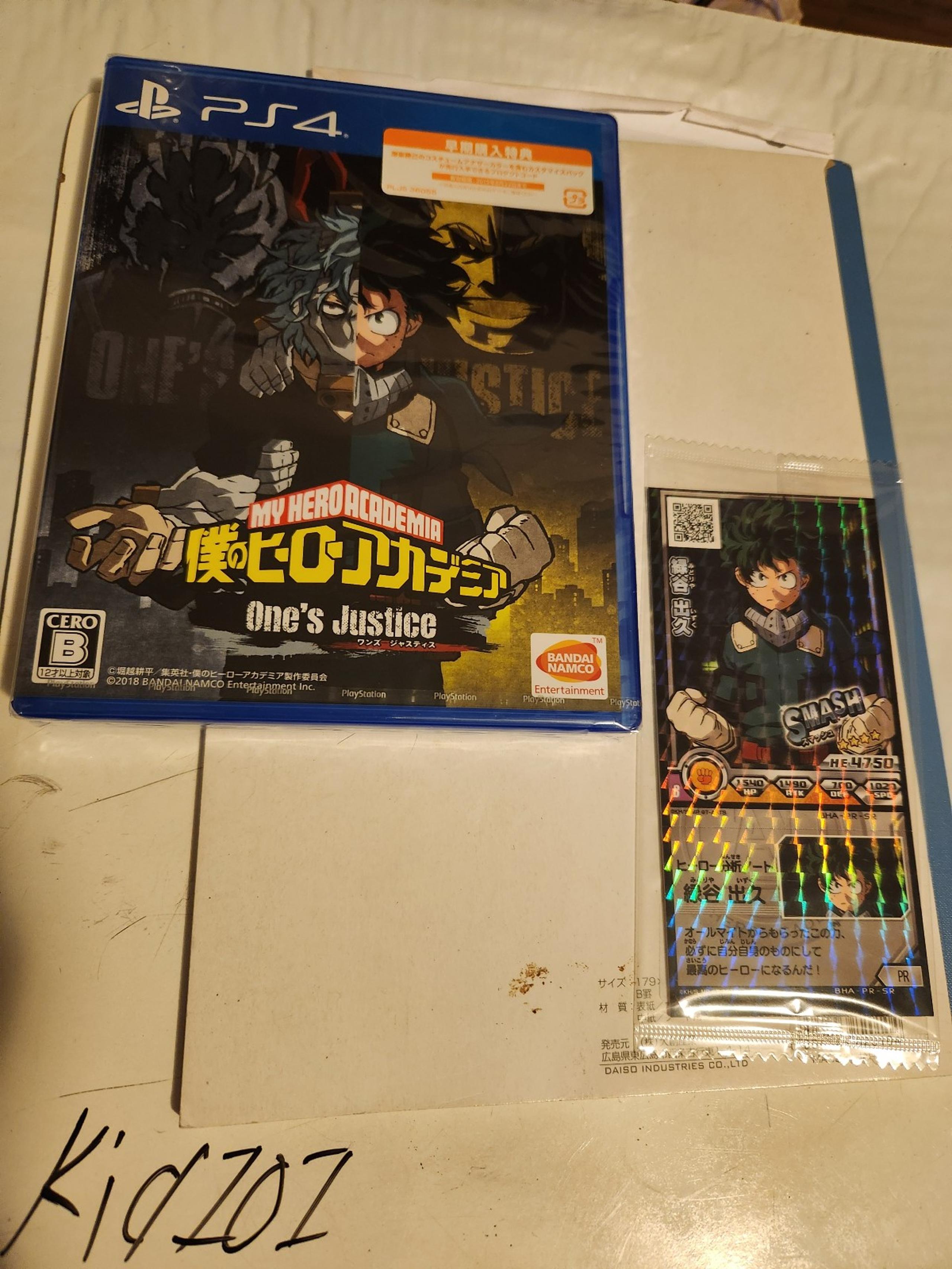 My Hero academia, Ones Justice PS4 sealer JP region game w/ collectable card.