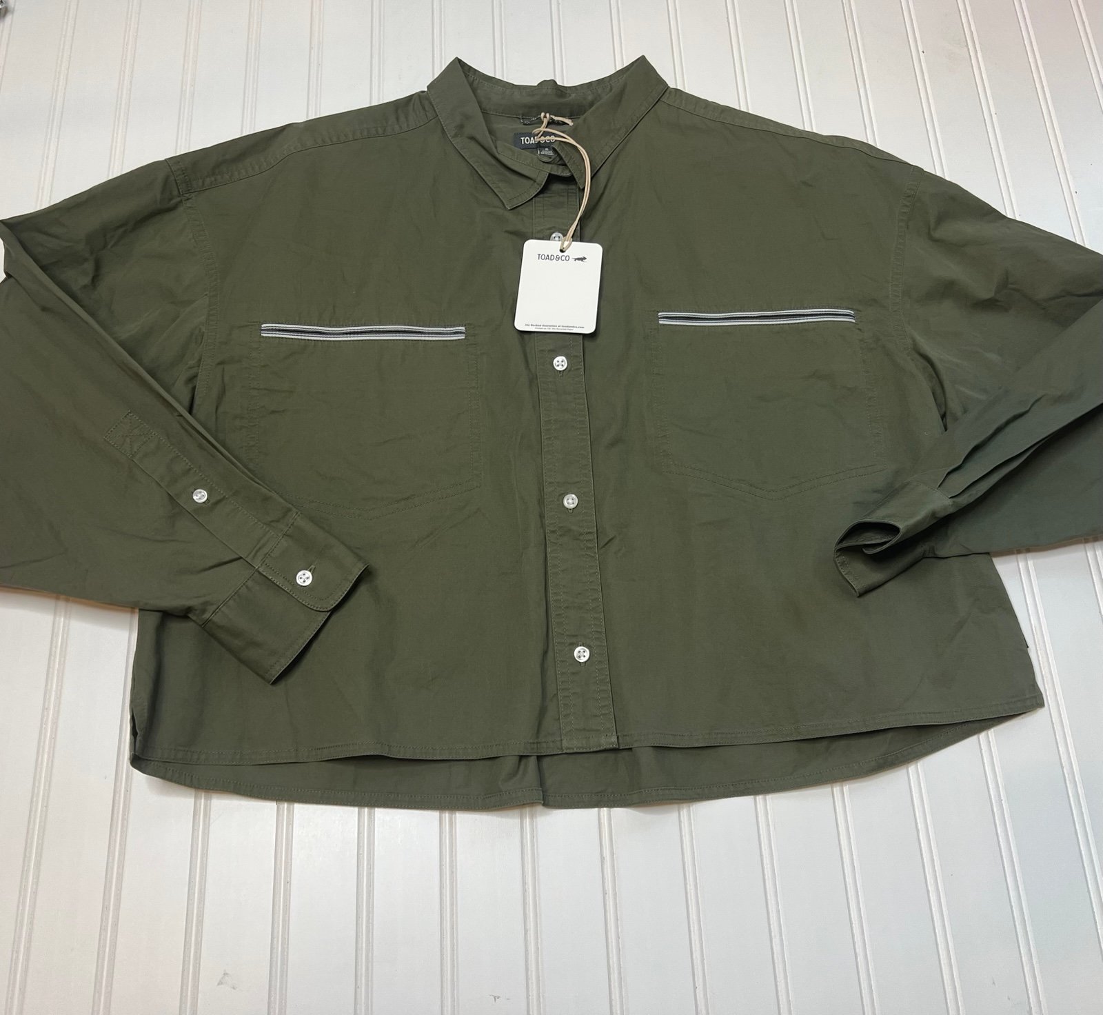 Toad & Co Title Nine Women Small Shirt Shacket Crop Army Green NEW 546
