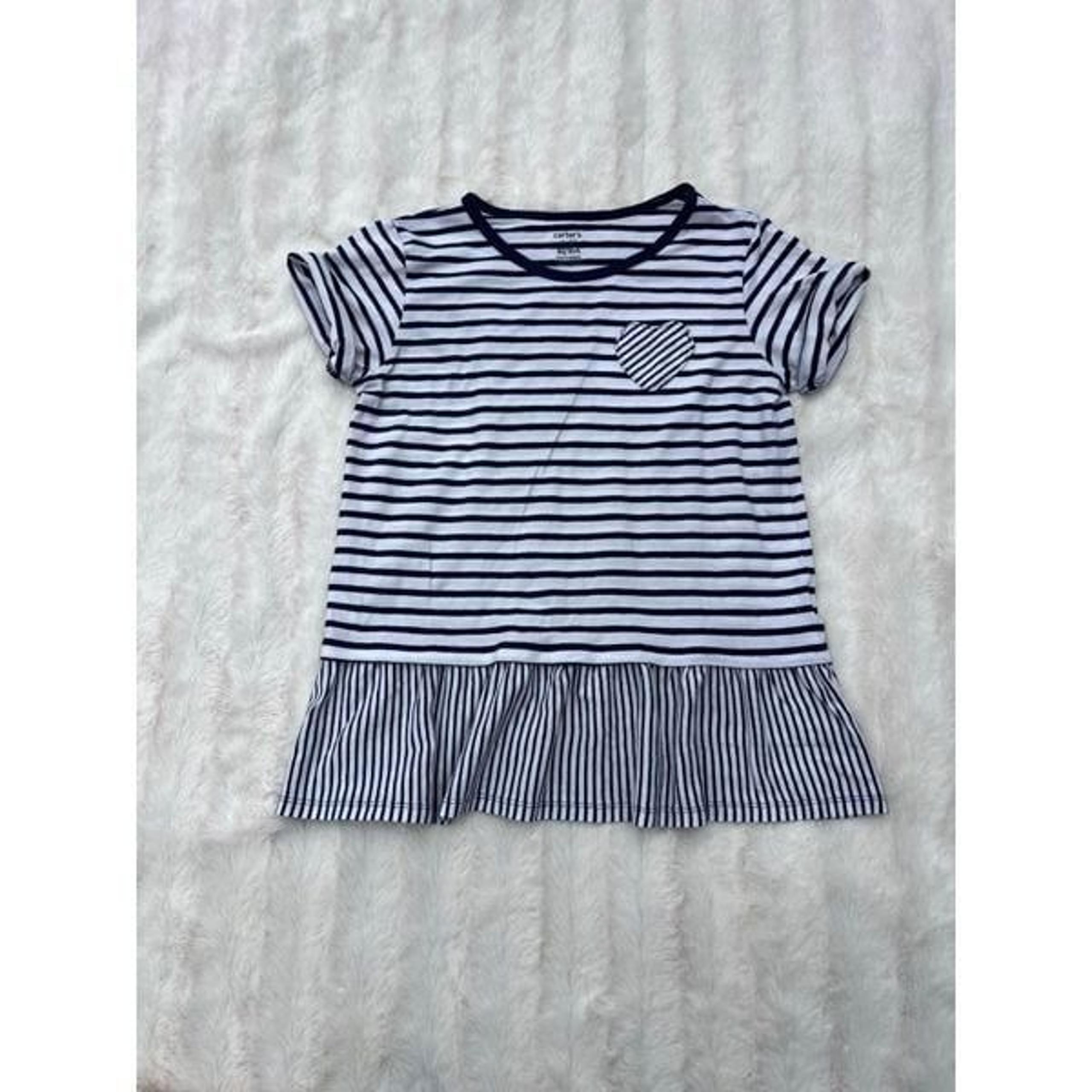Carter’s Kid Girls Striped Short Sleeve Pocket Peplum Hem T-Shirt Top Size 10