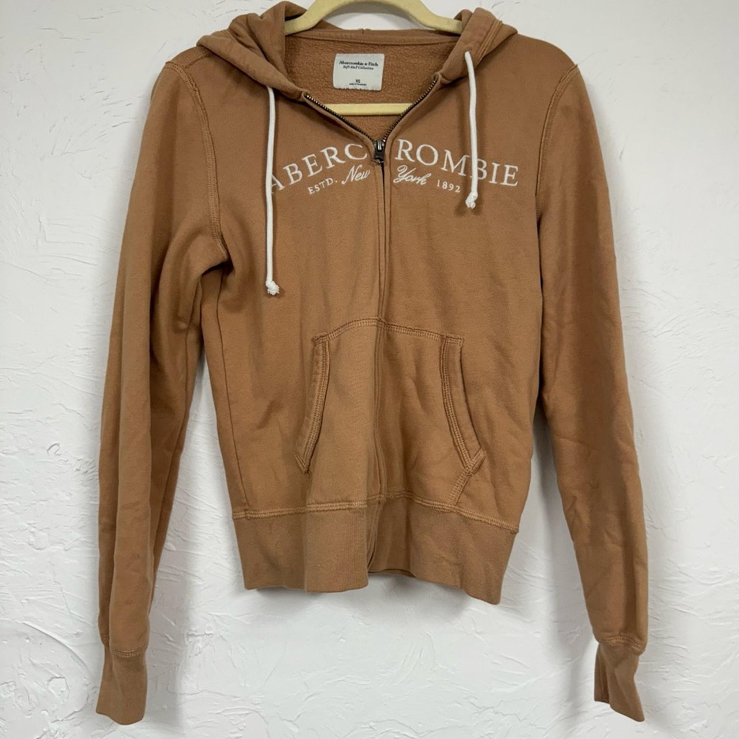 Abercrombie & Fitch Brown Logo Full Zip Hoodie Sweatshirt Women’s XS Casual