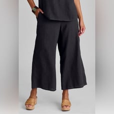 FLAX Sociable Flood - Wide Leg Linen Pants, Brown - S