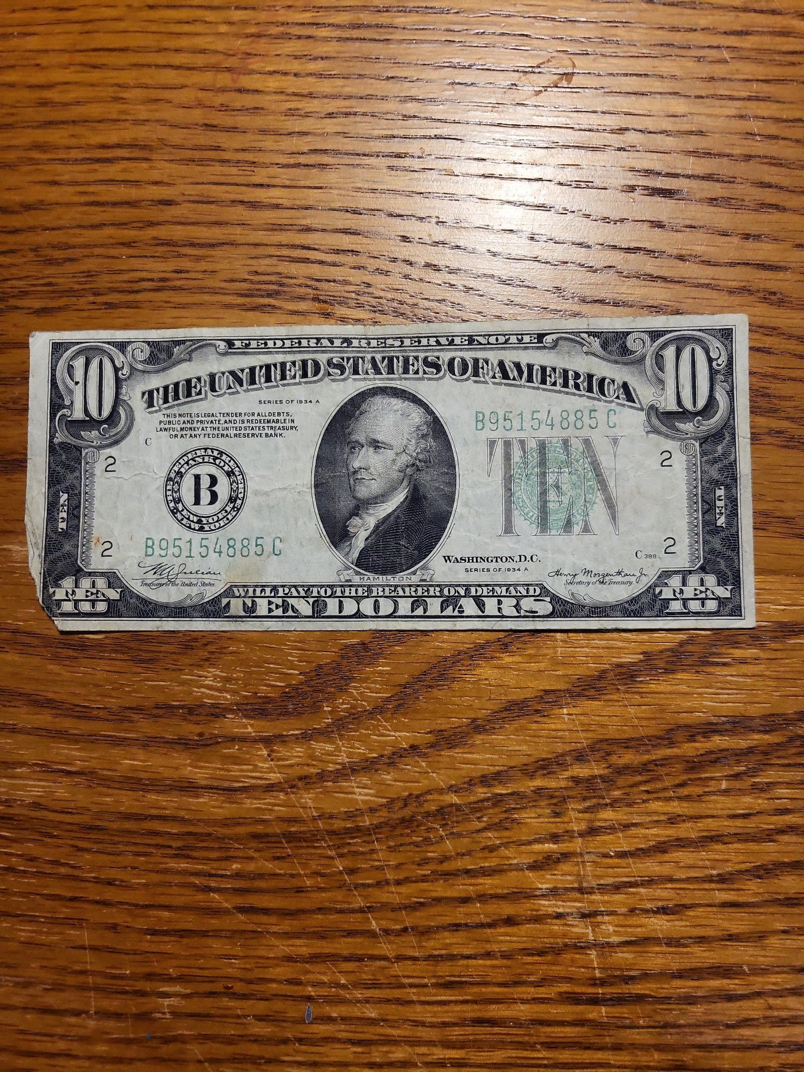 1934 Green Seal 10 Note
