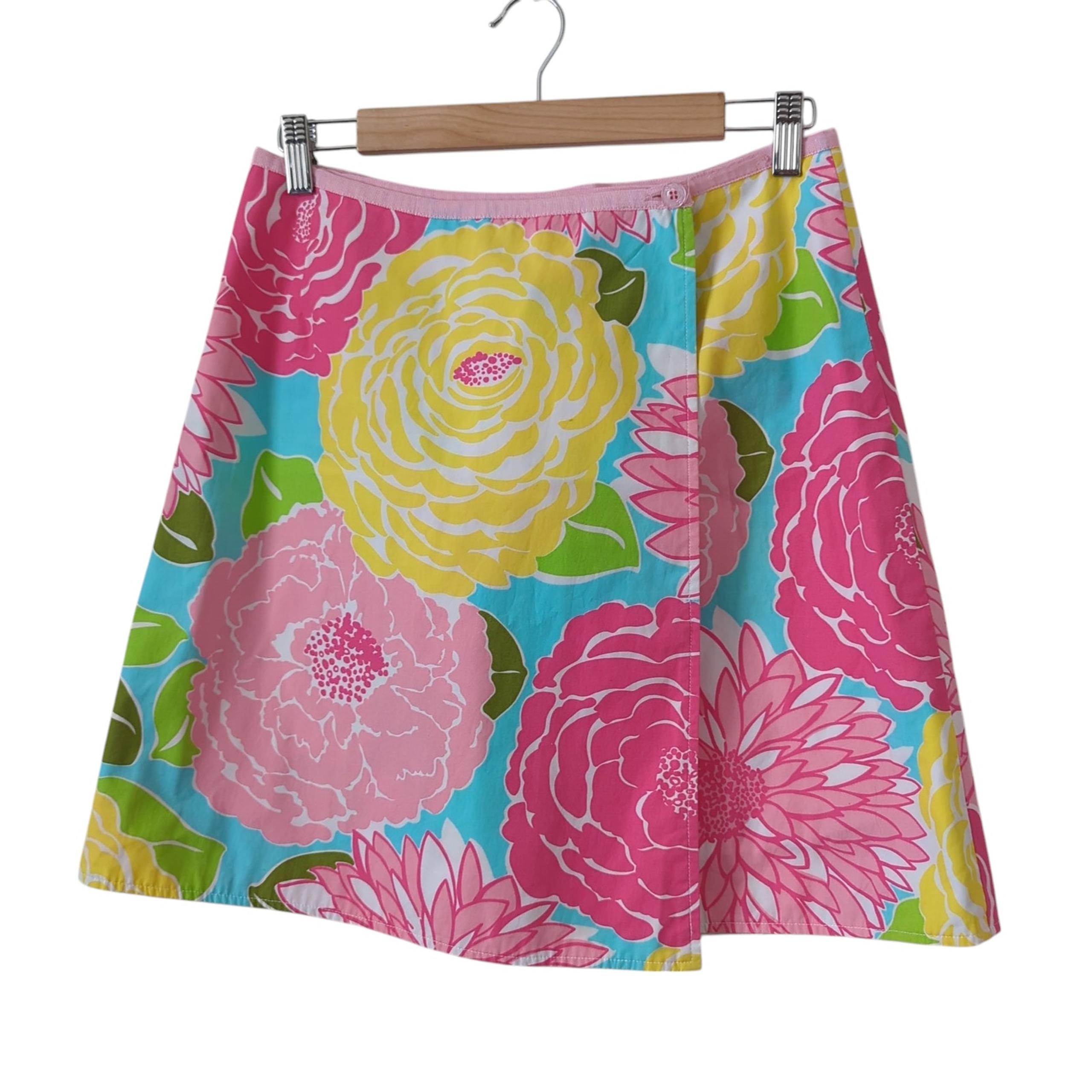Lilly Pulitzer Reversible Cotton Floral Patchwork Wrap Mini Skirt Pink Womens 4