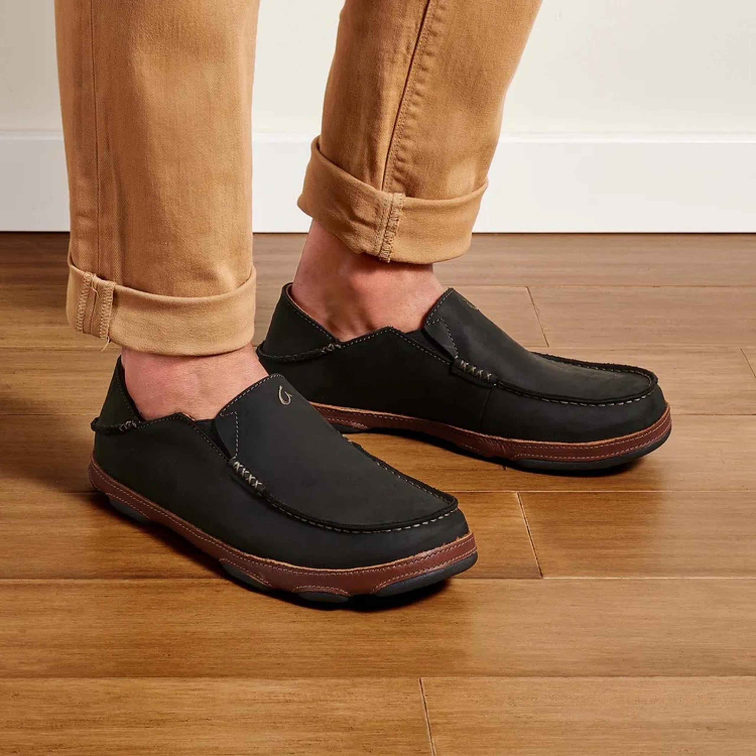 Olukai Moloa Black Leather Slip On Shoes Casual Comfort Durable Men’s 10