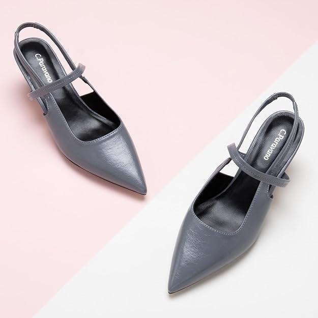 Women's Slingback Pumps Leather Kitten Heels Closed toe shoes