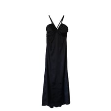 Dessy Collection Black Satin Maxi Dress - Braided Straps