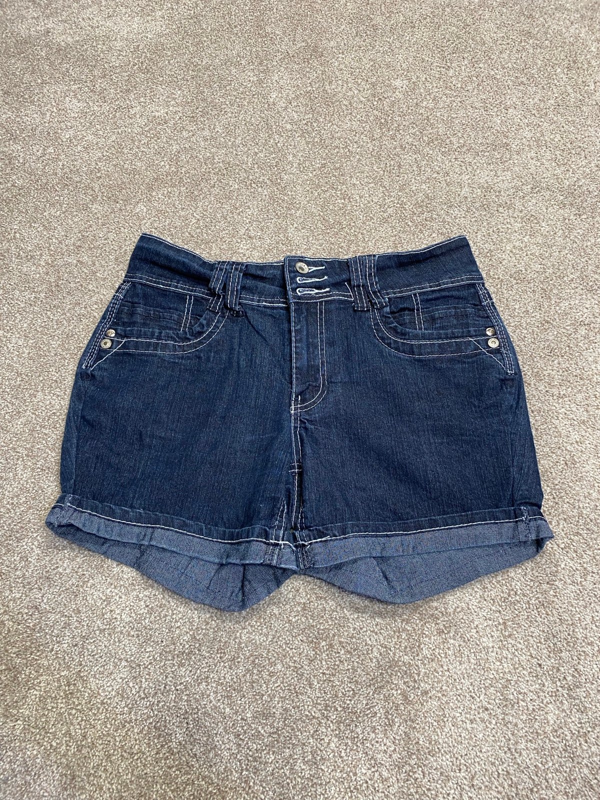 Vintage Y2K grunge streetwear Angels Denim Shorts 30W Cuffed Embroidered Pockets