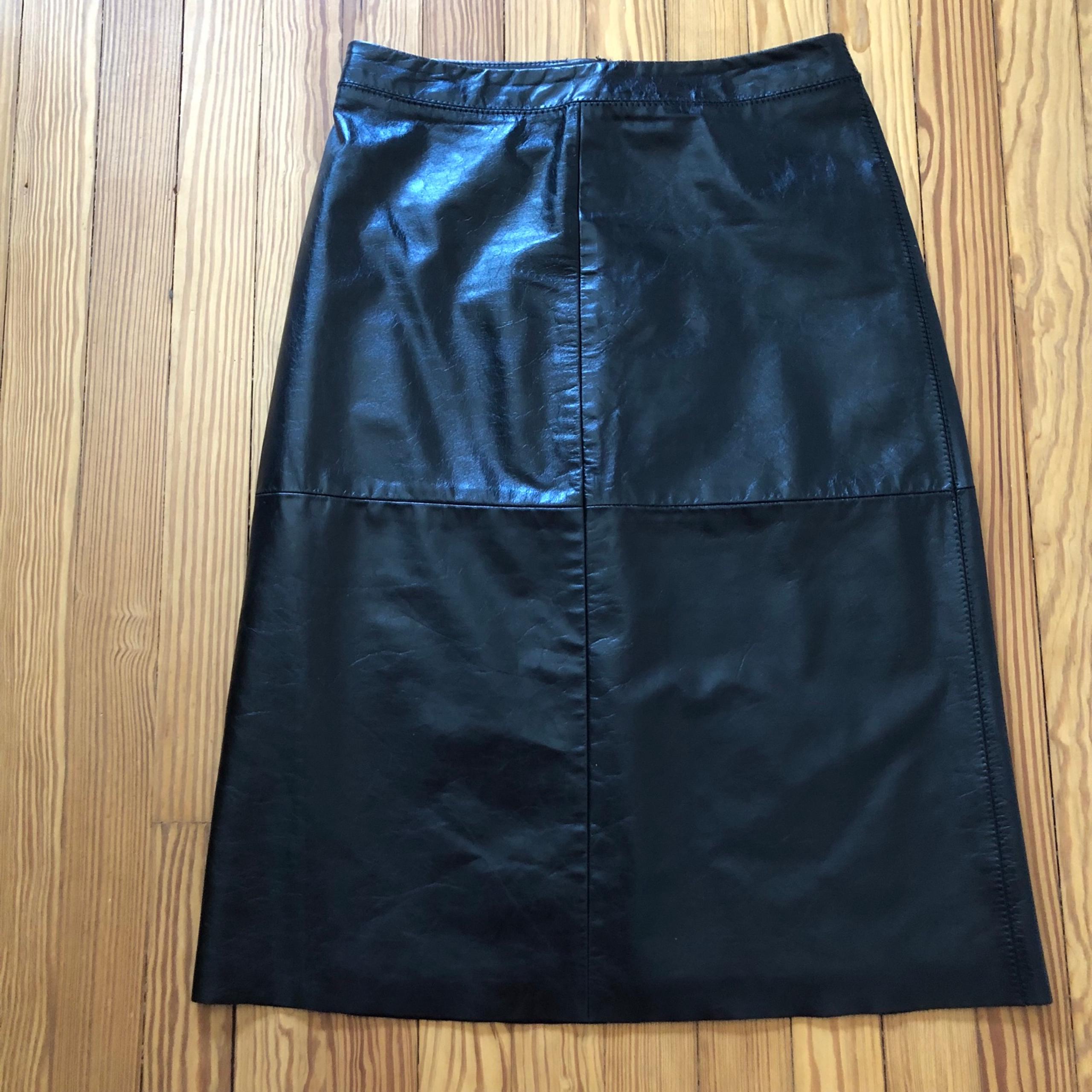 Vintage Y2K 90’s GAP Black Lined Leather A-Line Midi Skirt Size 10