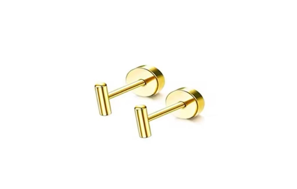 NEW Girls 14k Gold Plated Small Bar Stud Earrings, 3.9mm