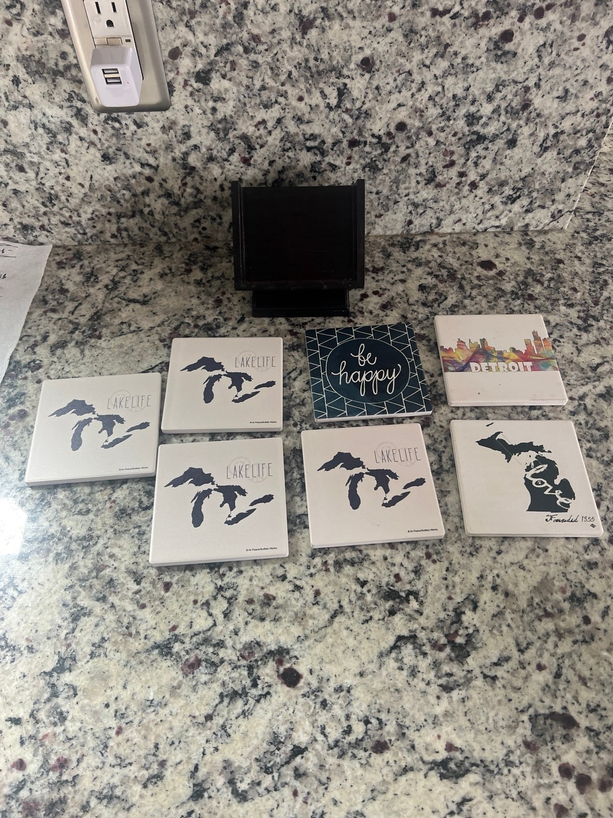 Lot of 7 Ceramic Coasters with Case