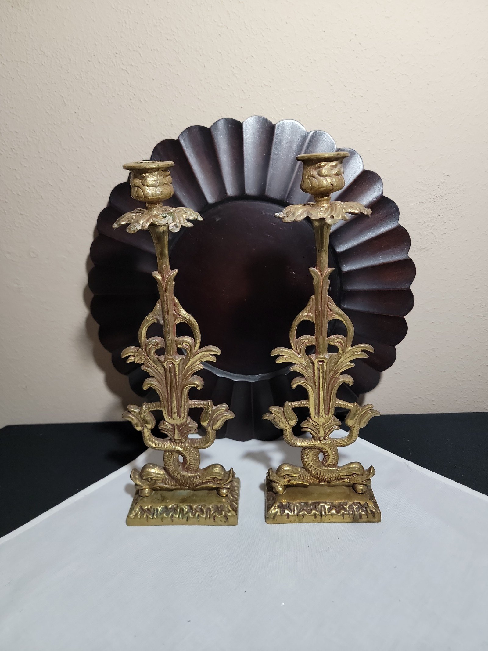 Vintage Set Of Two Bronze Candlestick Holders.