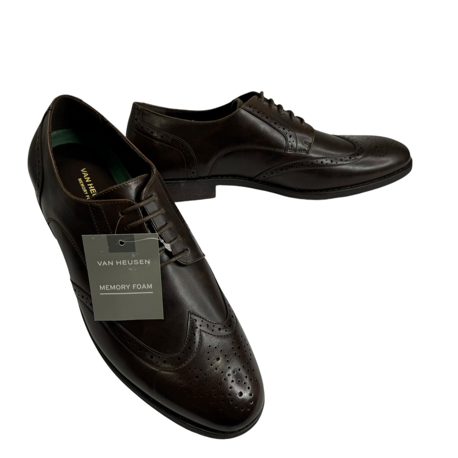 Van Heusen Comfort Wingtip Oxford Cognac Shoes Size 11 M Valiant