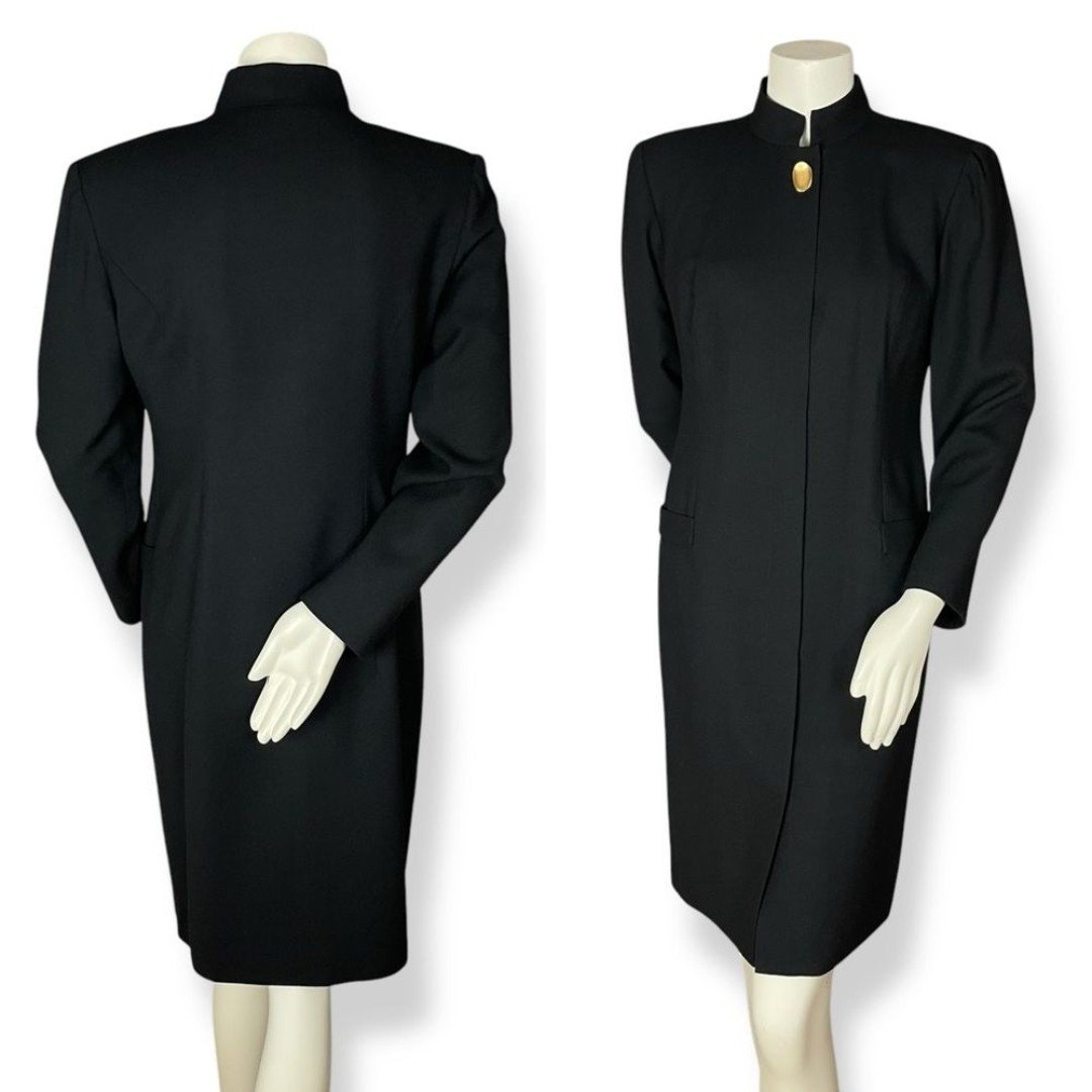 Vintage Crepe Wool Dress High Neck Lined Dramatic Long Sleeves Women Sz 8 Retro