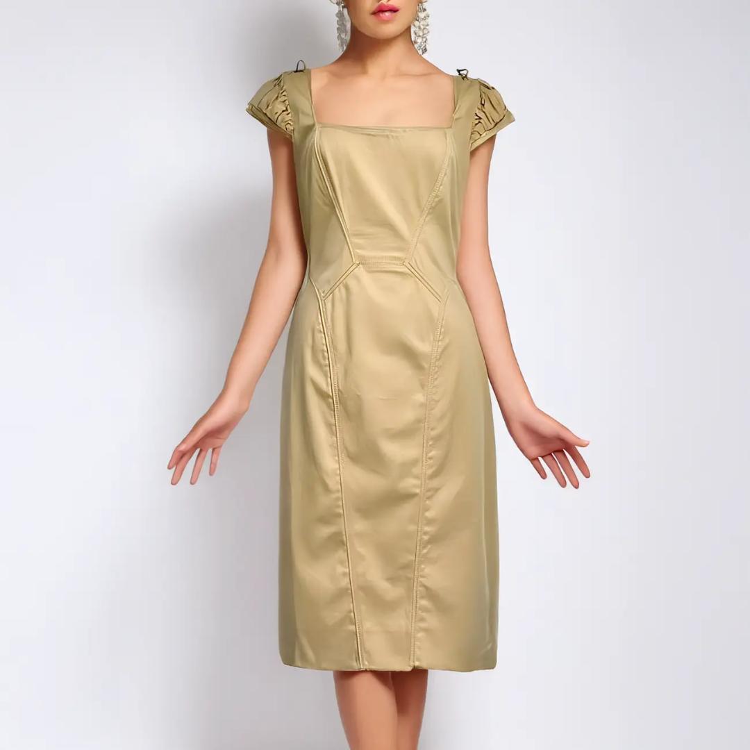 ZAC POSEN Puff Sleeve Dress Nude Beige Size 40