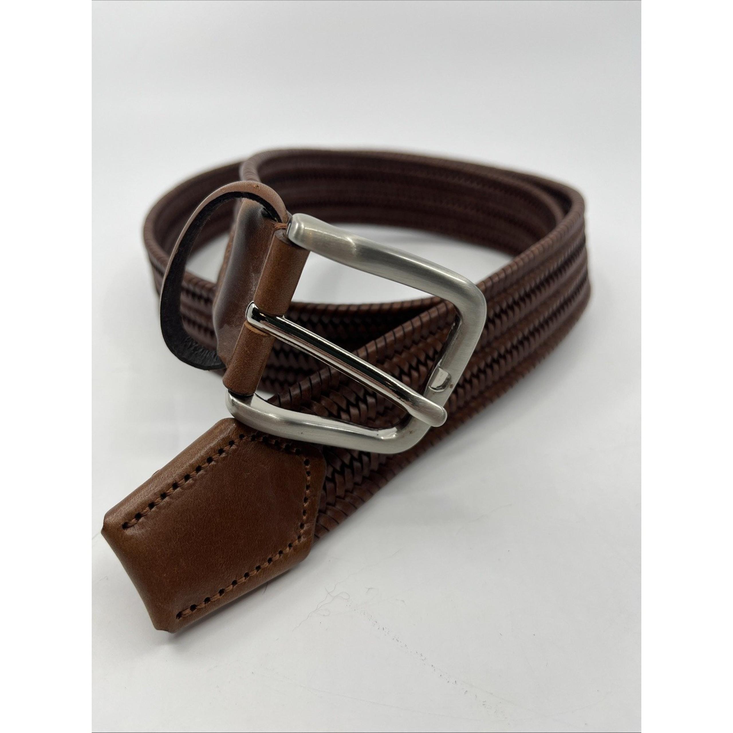 Italian Leather Belt Brown Basket Weave Sz 38 Jos A Bank 1.5" Wide