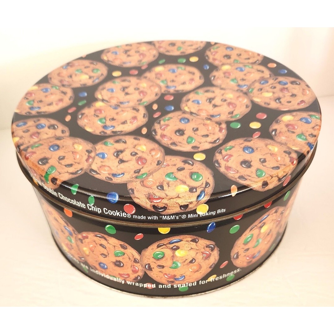 M&M's Candy Collectible Cookie Tin Double Chocolate Large 10 Inch Diameter RARE