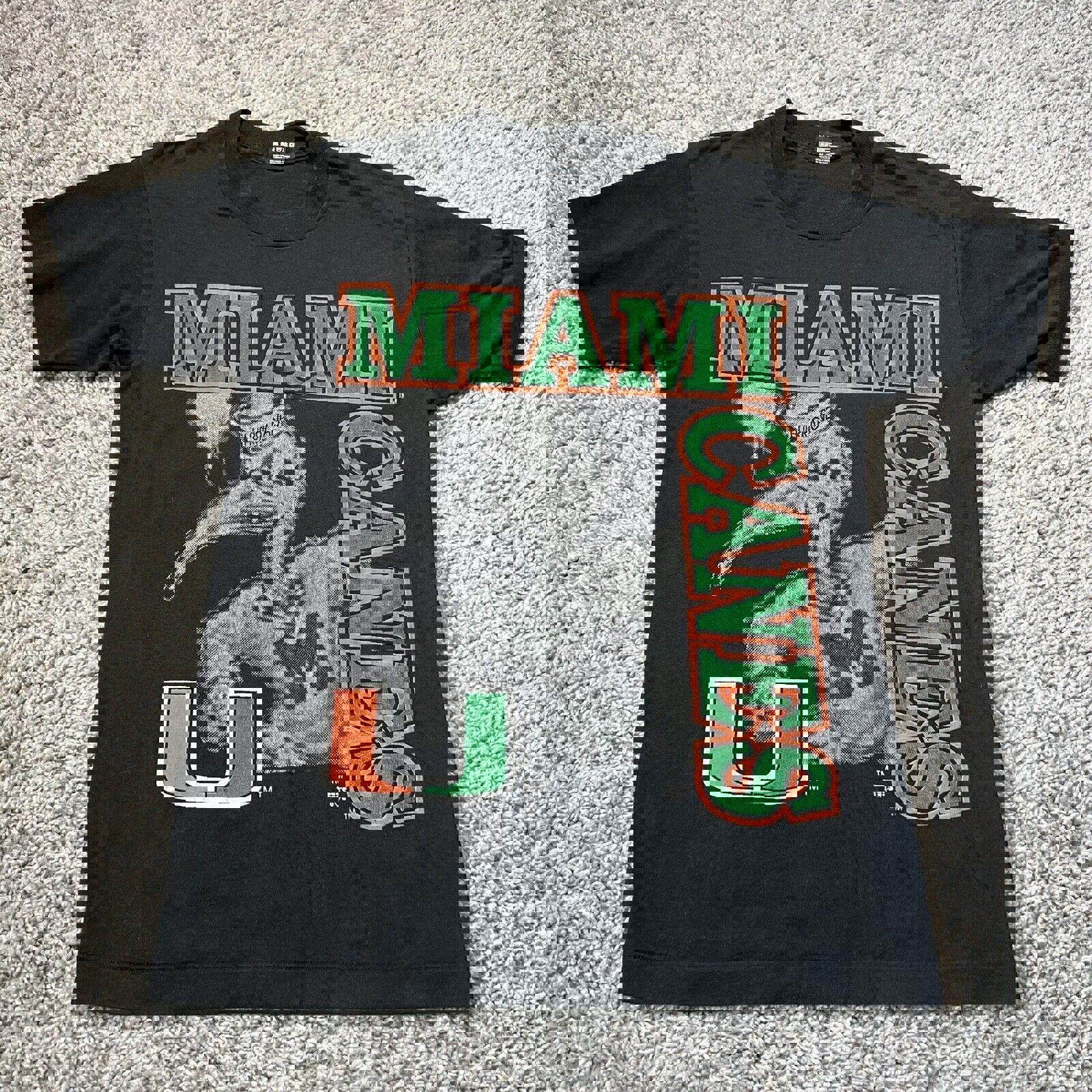Vintage Miami Hurricanes Black T Shirt Mens Ibis Pipe College 90s Single Stitch