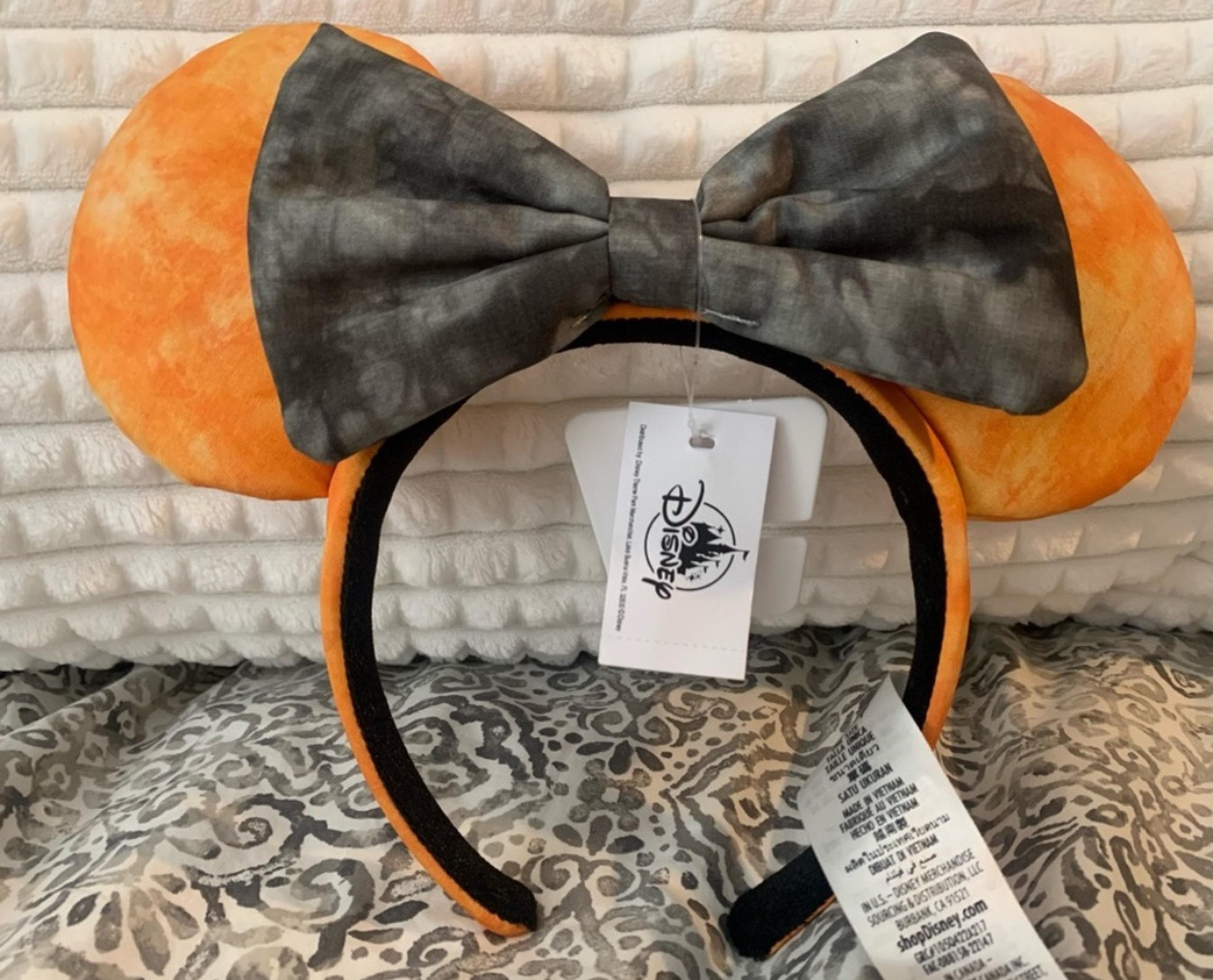 NWT Disney Parks 2022 Halloween Orange/Gray Minnie Mouse Ears Headband
