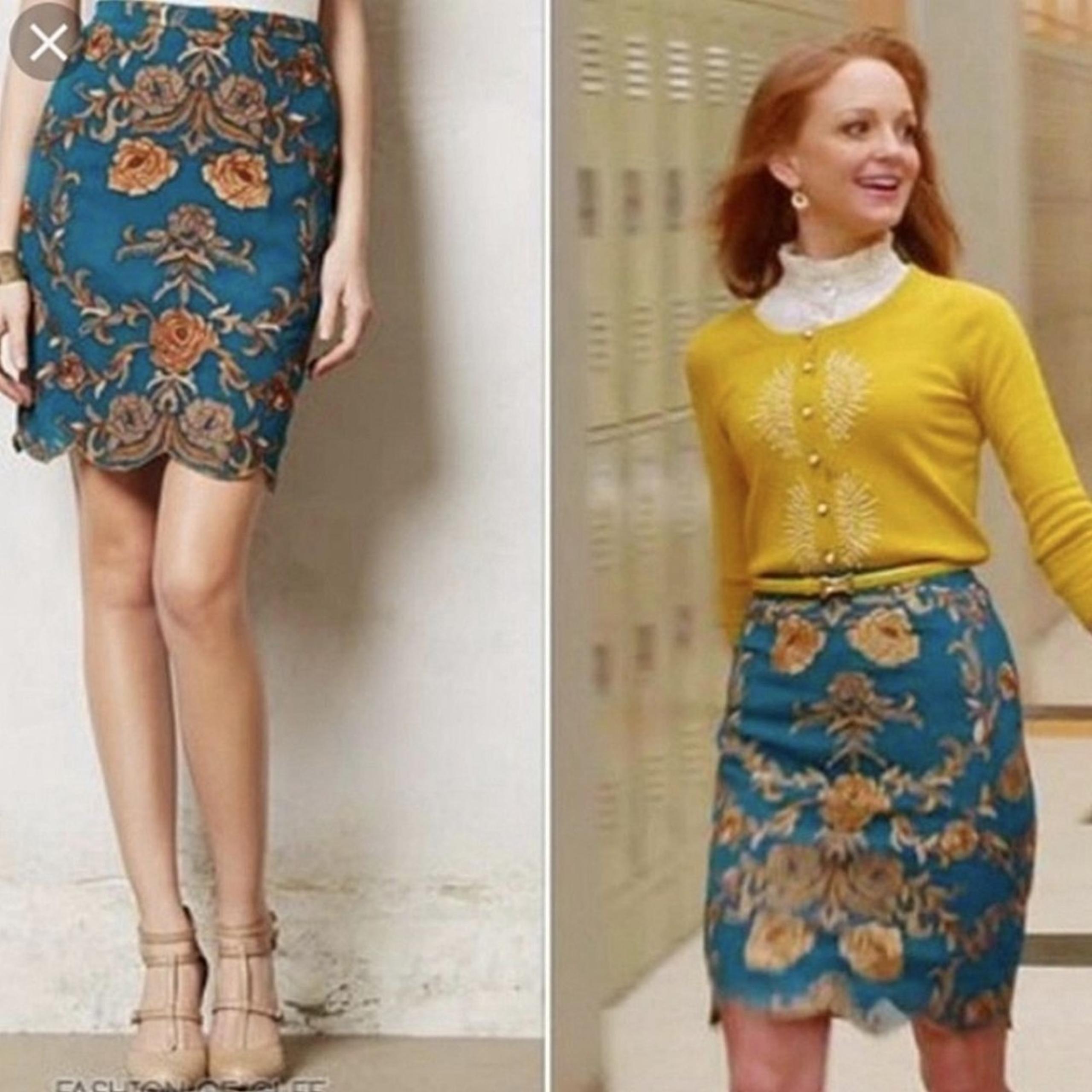 Yoana Baraschi Rosette Teal Gold Embroidered Skirt - Anthropologie 12
