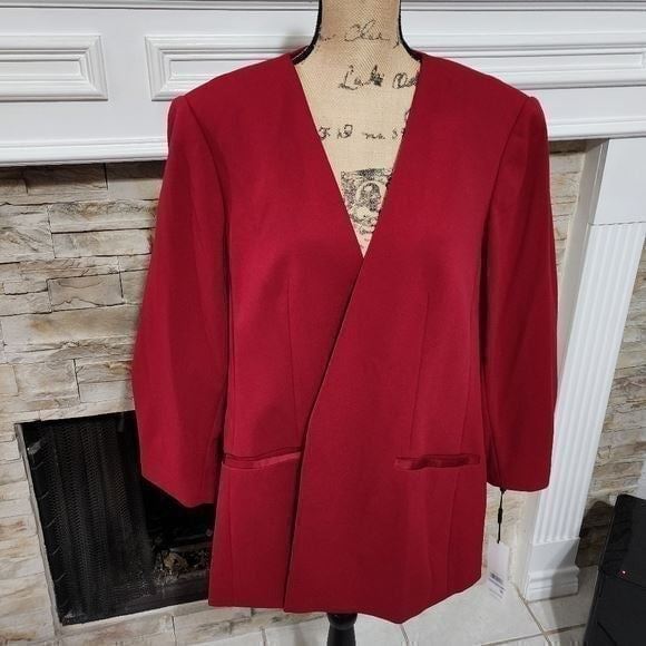 Calvin Klein Crimson Red Buttoned Ruffle 3/4 Sleeve Academia Blazer Plus Size 22