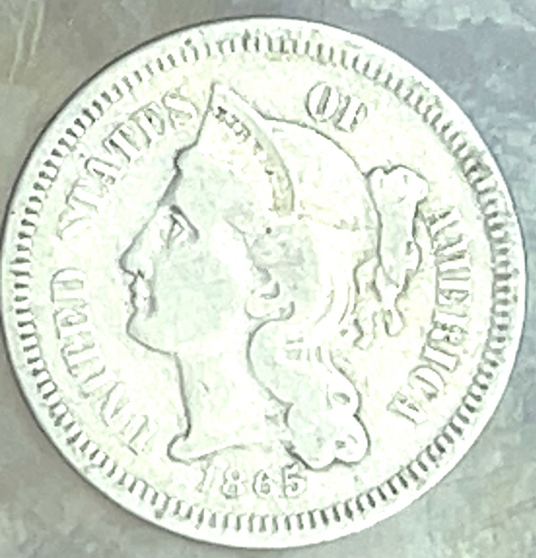 1865 US Mint 3c VF 1st Year Nickel Composition Perfect for Civil War Collections