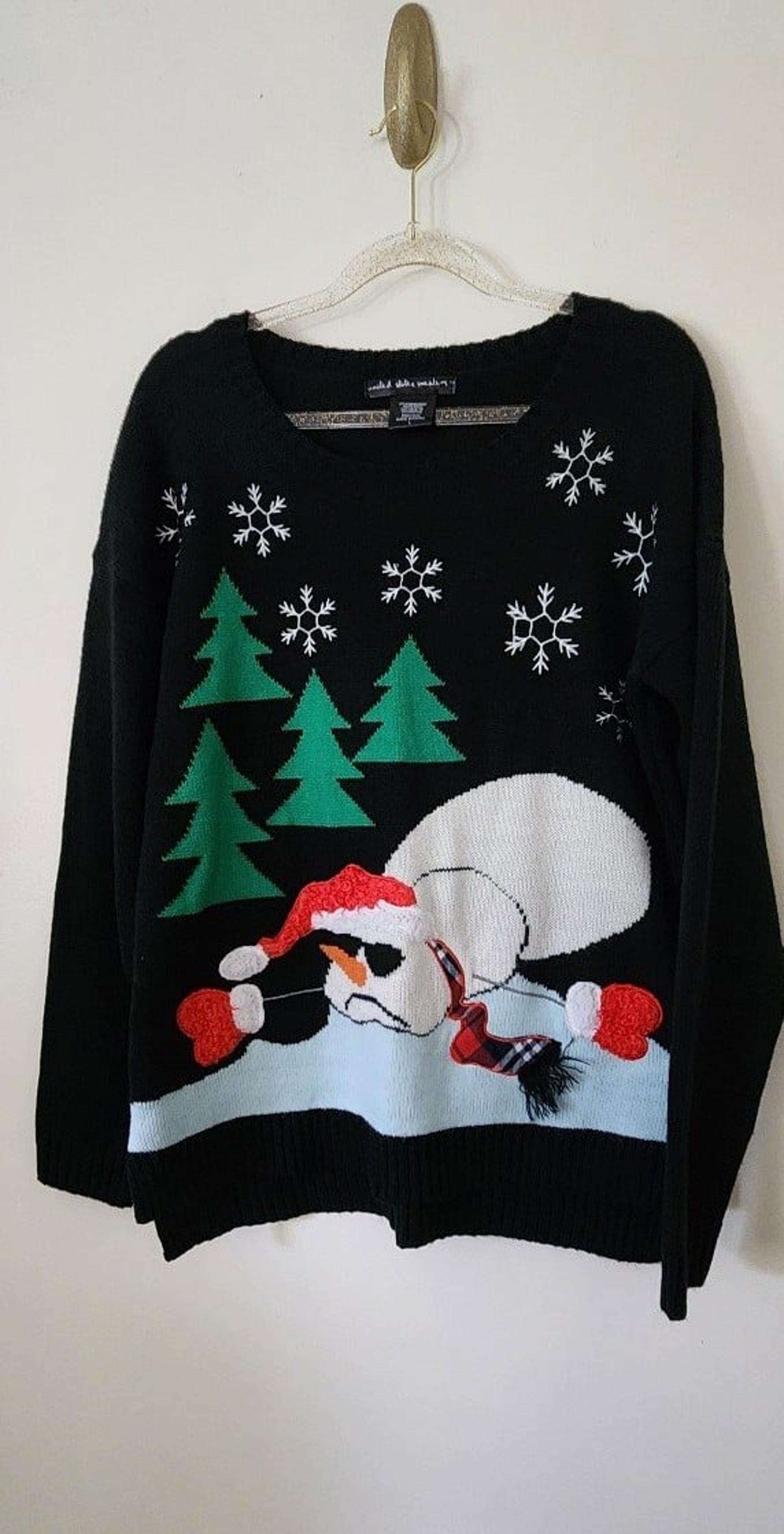 Ugly Christmas Sweater Snowman Trees Snowflake Party Festival Cozy Funny