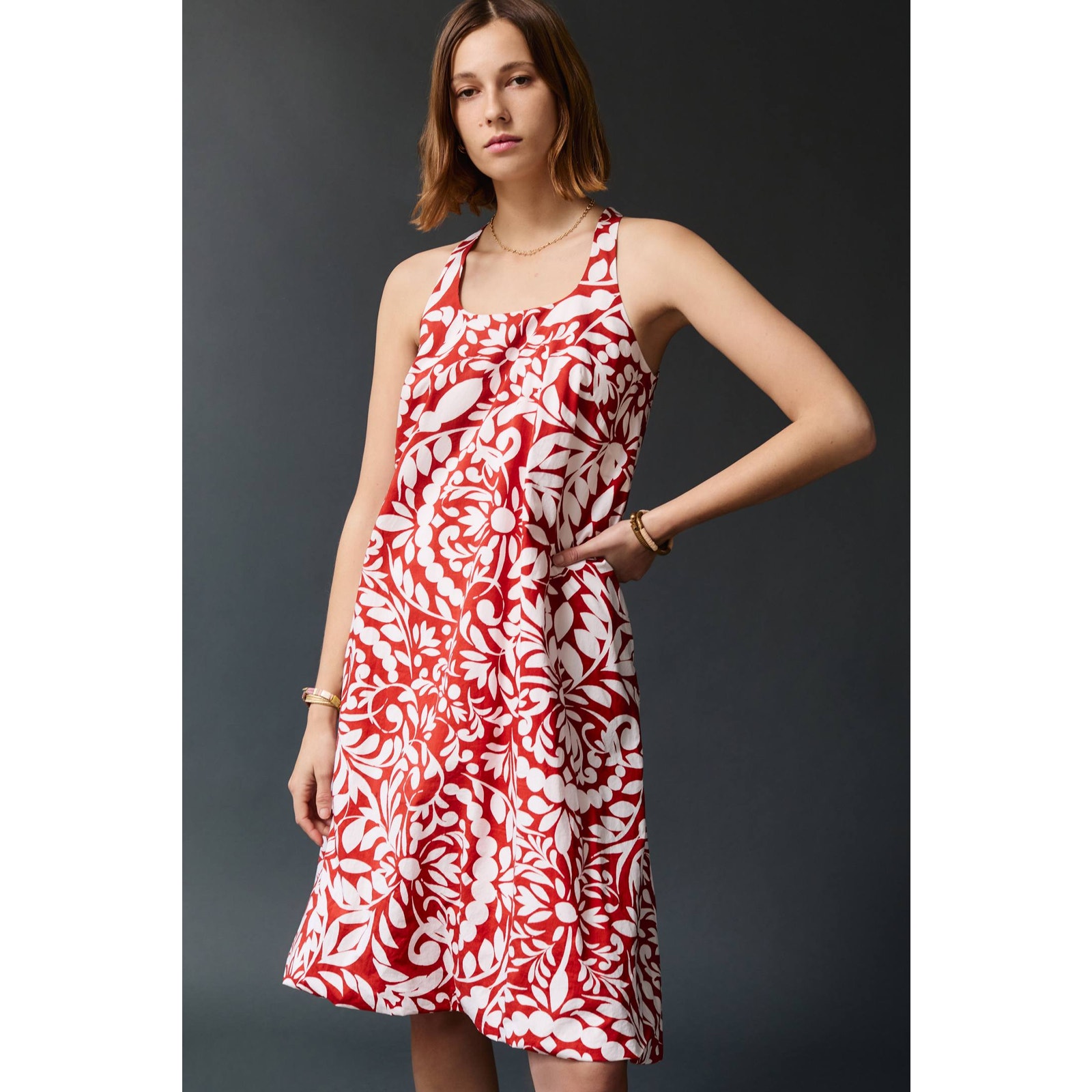 New 148 Anthro Lonia Floral Mini Dress Small Rust And White