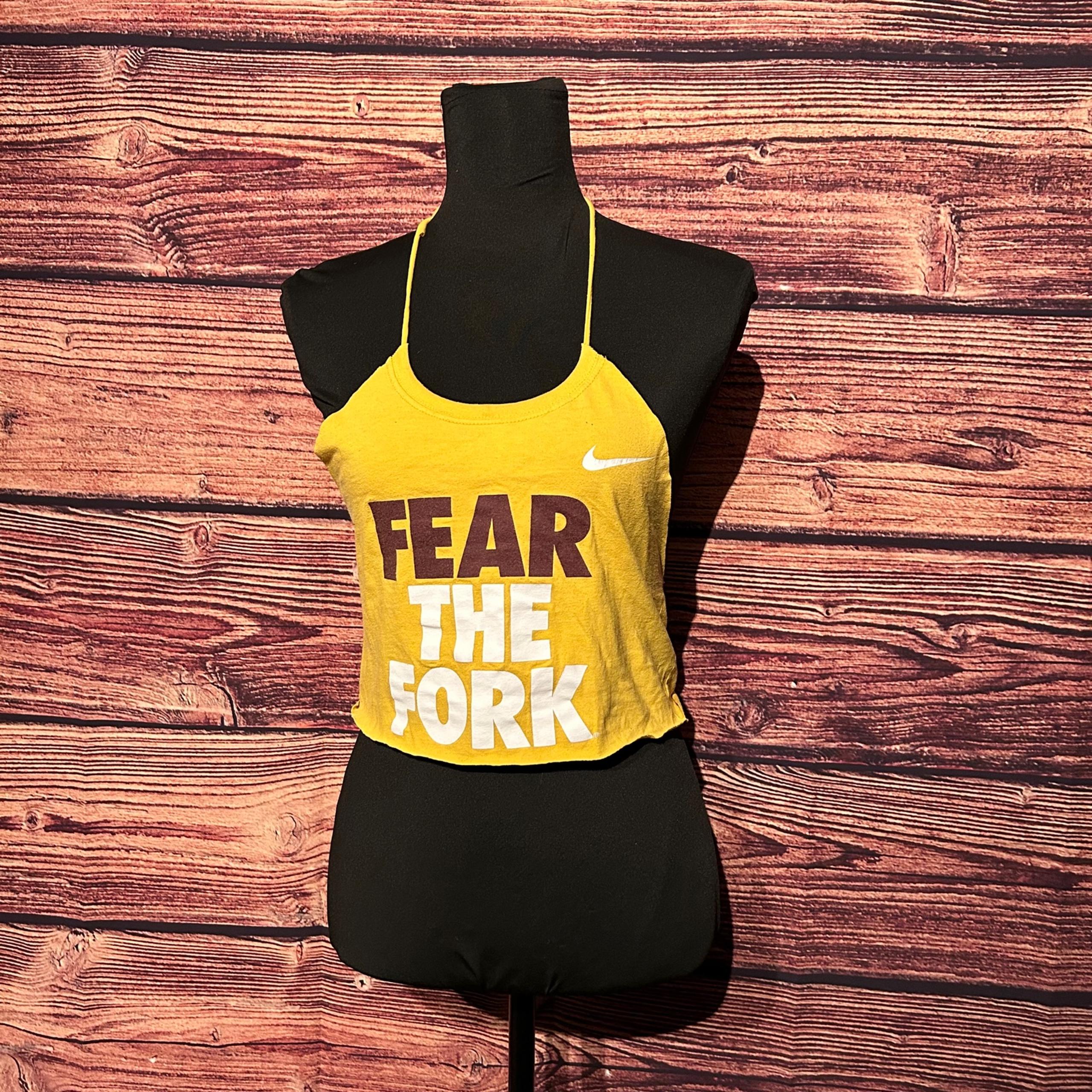 Arizona State Fear the Fork Womens Small Yellow Halter Shirt Top Blouse Tie Back