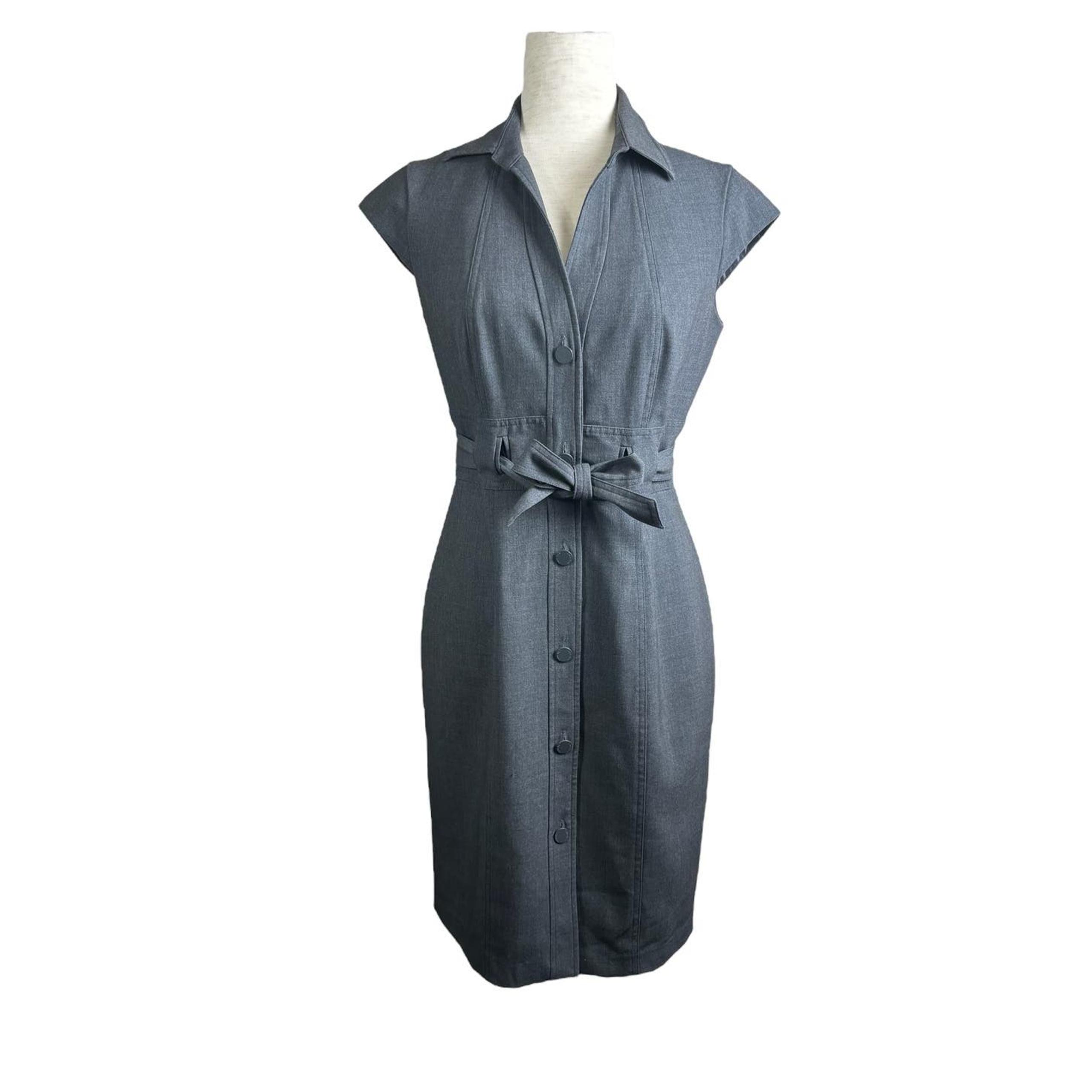 Calvin Klein Women's Gray Button Down Cap Sleeve Sheath Career Dress Size 4