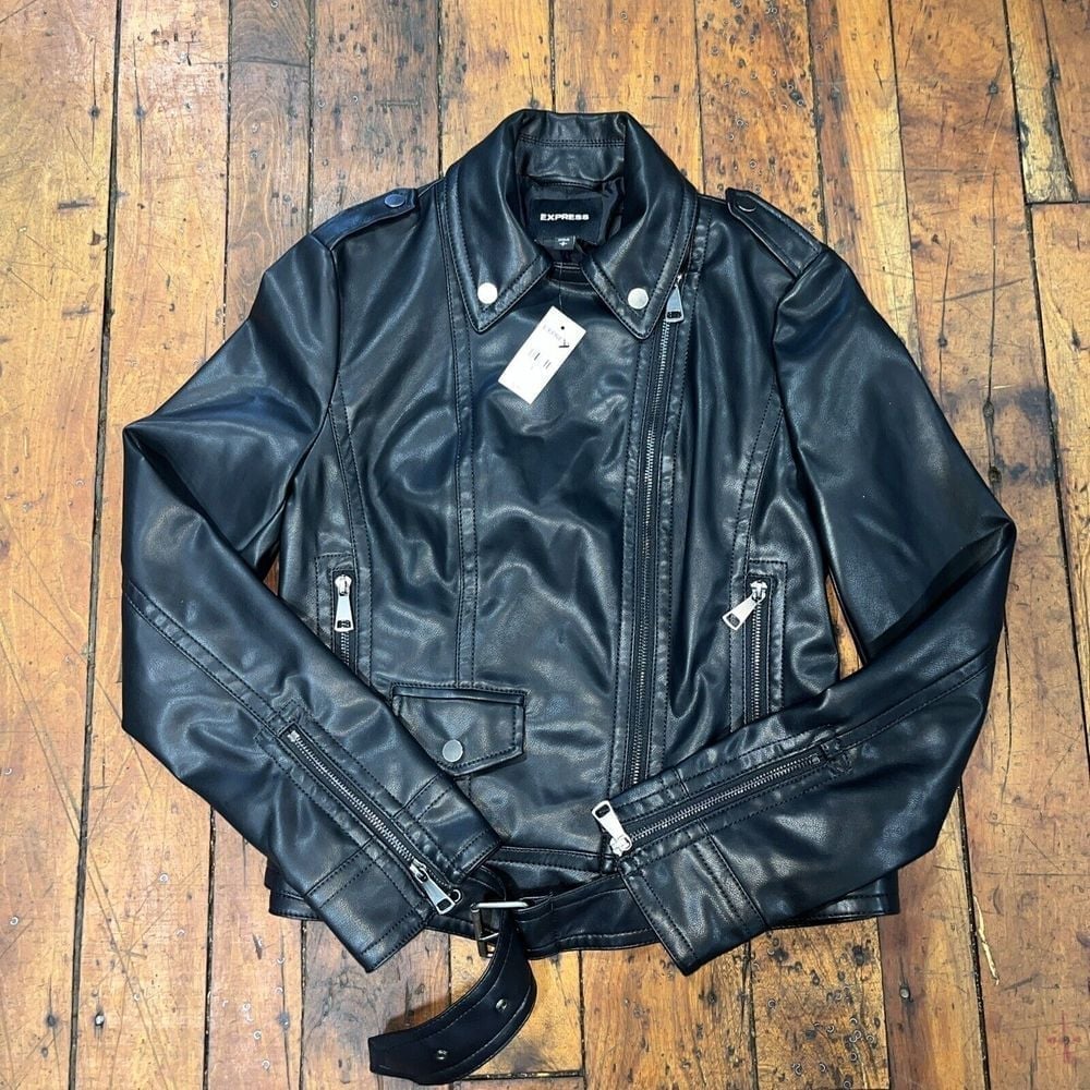 Express Faux Leather Motorcycle Jacket Women's Small Black NWT
