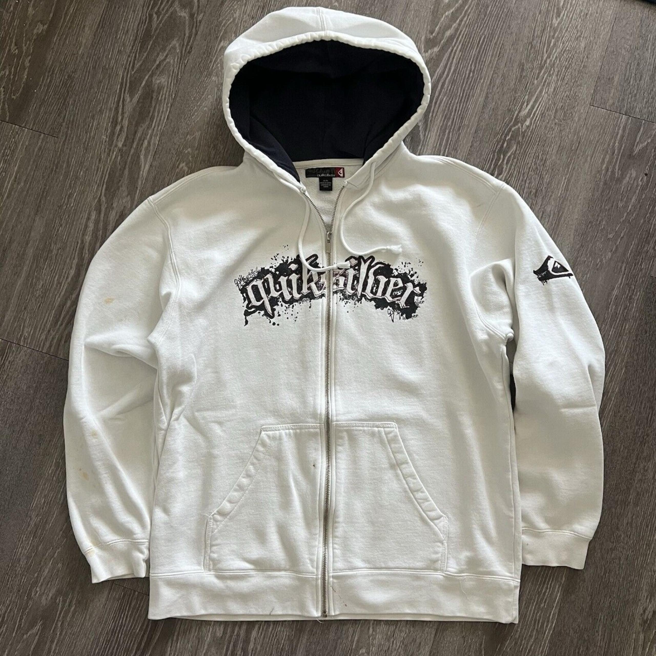Vintage Y2K Quick Silver Hoodie Mens M White Full Zip Skate Surf Limited Edition