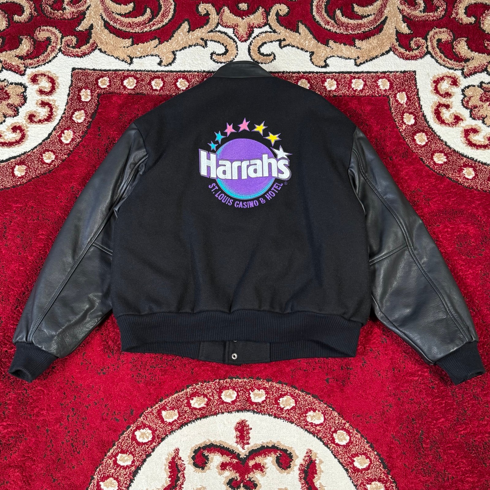 Vintage 90s Harrah's St Louis Casino Hotel Wool Leather Varsity Jacket Size M