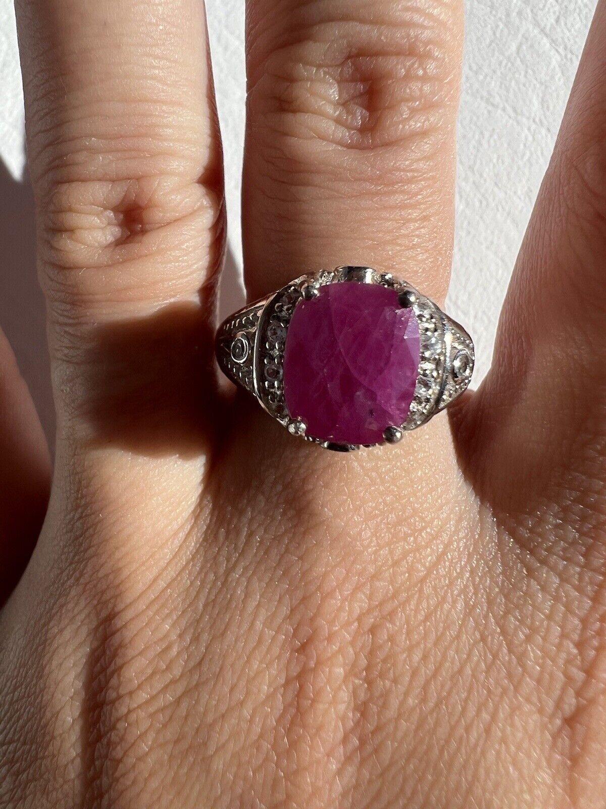 Ruby White Topaz Ring 925 Sterling Silver Sz 5.75